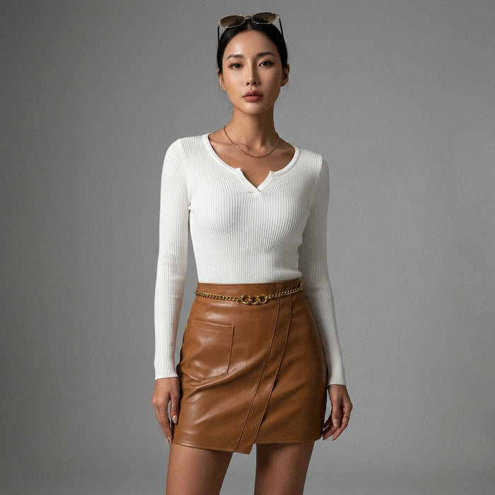 Pull blanc col montant en maille fine pour femme - Koreanxwear - Taille S