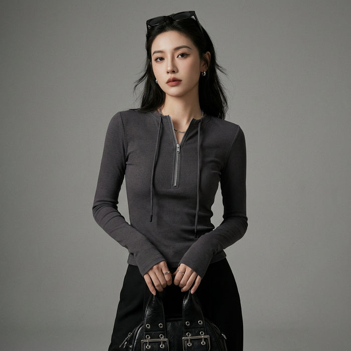 T-shirt ajusté à manches longues col rond femme - Koreanxwear - Taille S