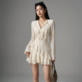 Jupe courte cintrée à volants couleur écru - Koreanxwear - Taille S