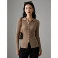 Cardigan tricoté col V marron, mode coréenne élégante - Koreanxwear - Taille S