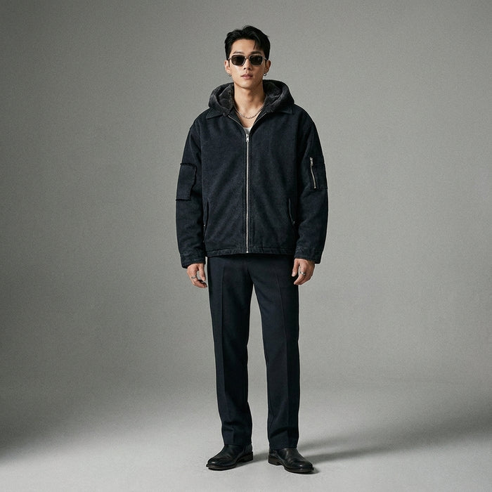 Veste en denim noire doublée polaire pour homme - Style streetwear coréen - Taille M