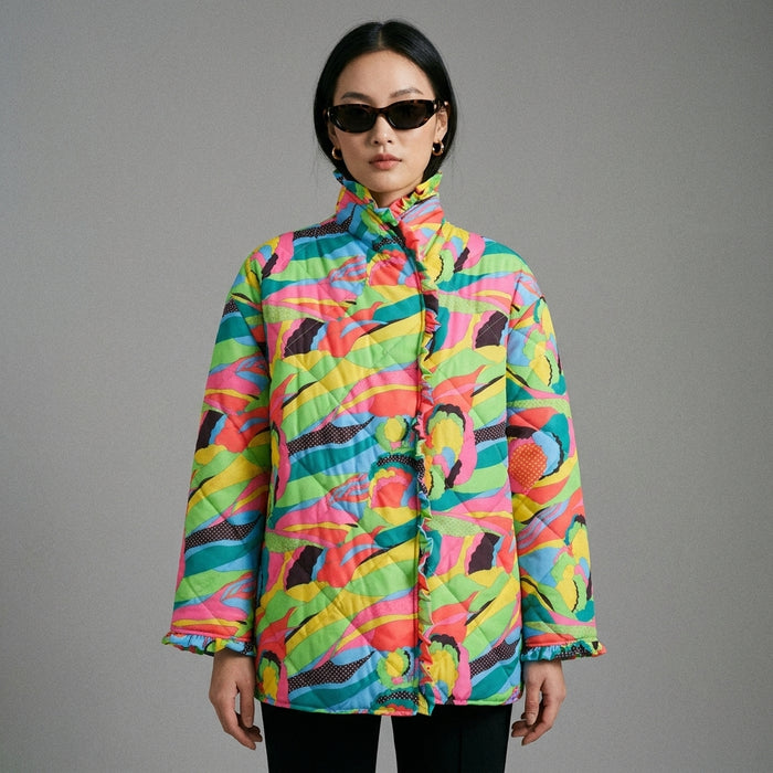 Veste rembourrée col montant imprimé floral femme - K-fashion - Taille XS