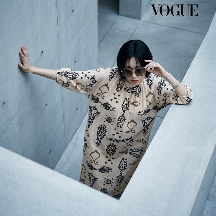 Robe longue imprimée fluide en coton et chanvre - Mode Coréenne