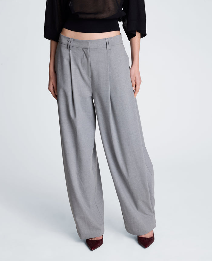 Fly Front Wide Leg Accordion Side Pleat Pant