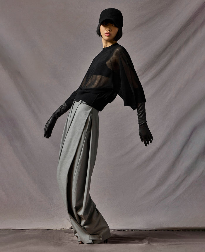 Fly Front Wide Leg Accordion Side Pleat Pant