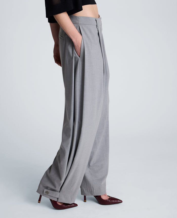 Fly Front Wide Leg Accordion Side Pleat Pant