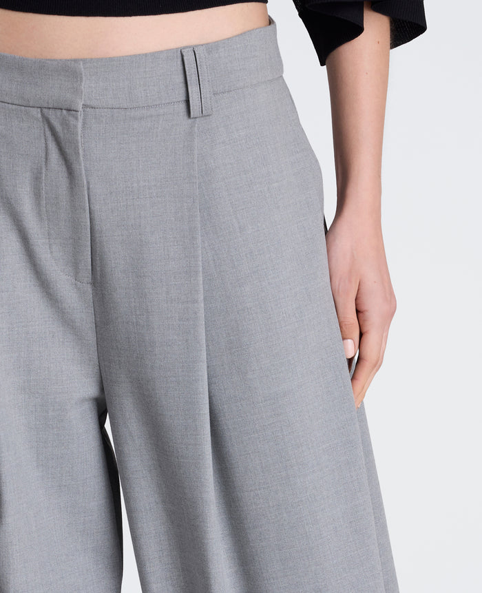 Fly Front Wide Leg Accordion Side Pleat Pant