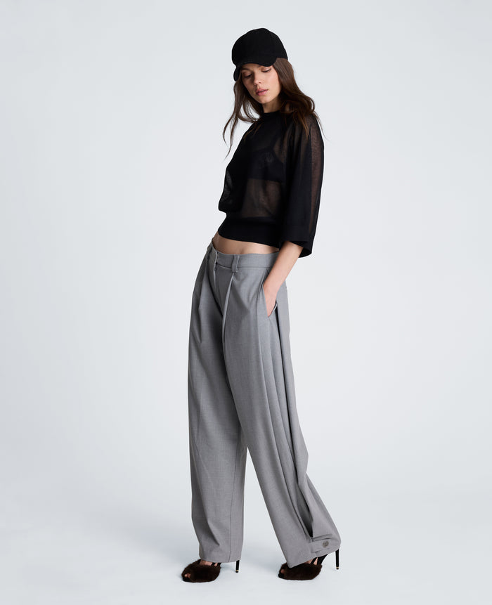 Fly Front Wide Leg Accordion Side Pleat Pant