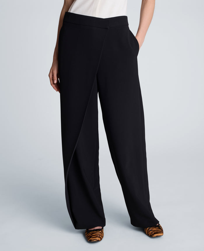 Fly Front Wide Leg Asymmetrical Crossover Pant
