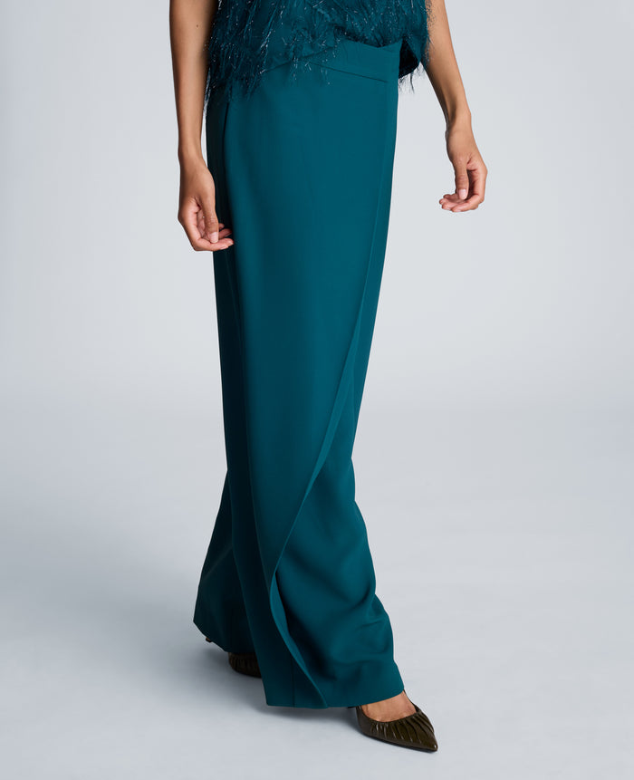 Fly Front Wide Leg Asymmetrical Crossover Pant