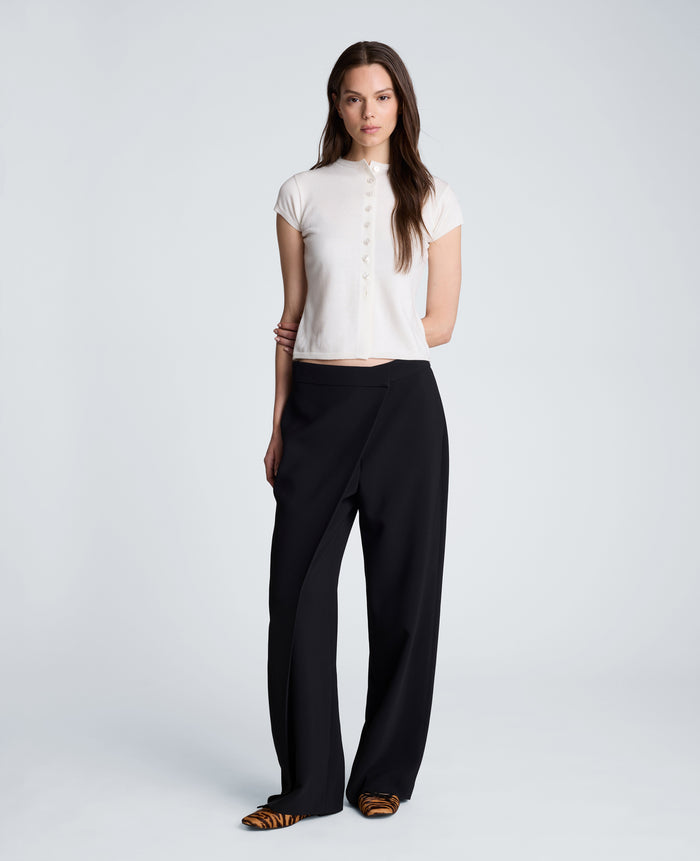 Fly Front Wide Leg Asymmetrical Crossover Pant