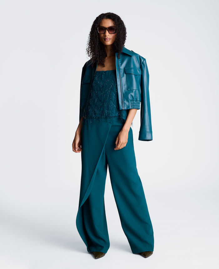 Fly Front Wide Leg Asymmetrical Crossover Pant