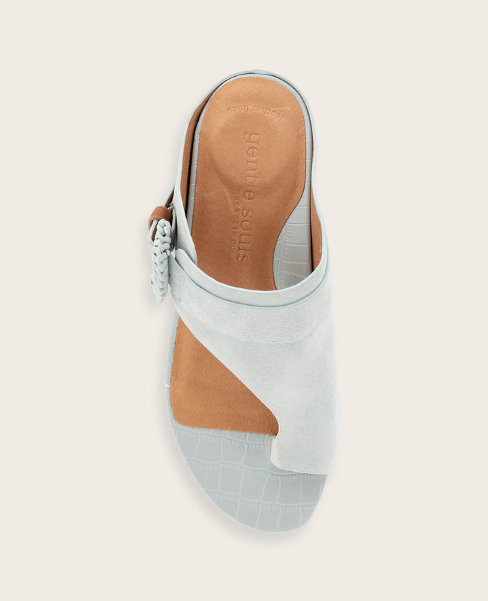 GENTLE SOULS - Galina Suede Toe Ring Buckle Wedge Sandal