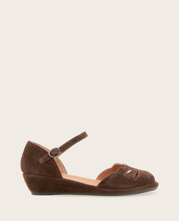 GENTLE SOULS - Lily Moon Suede Ankle Strap Mini Wedge Sandal