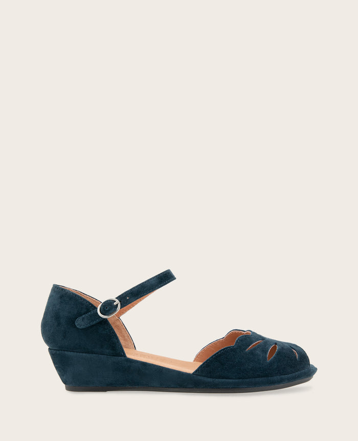GENTLE SOULS - Lily Moon Suede Ankle Strap Mini Wedge Sandal