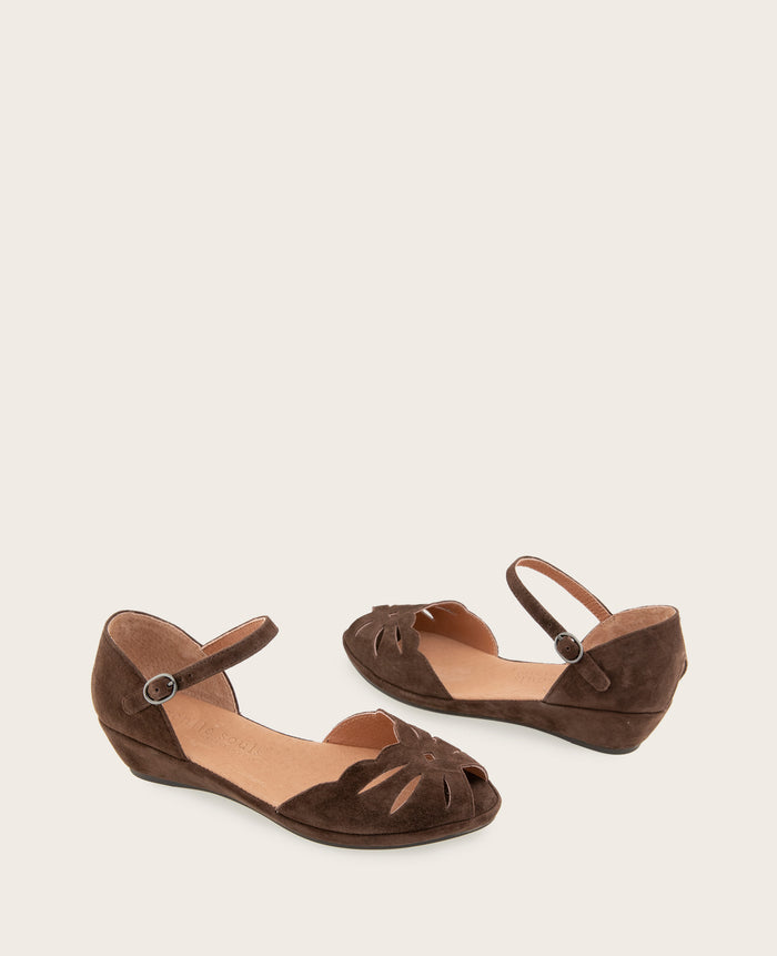 GENTLE SOULS - Lily Moon Suede Ankle Strap Mini Wedge Sandal