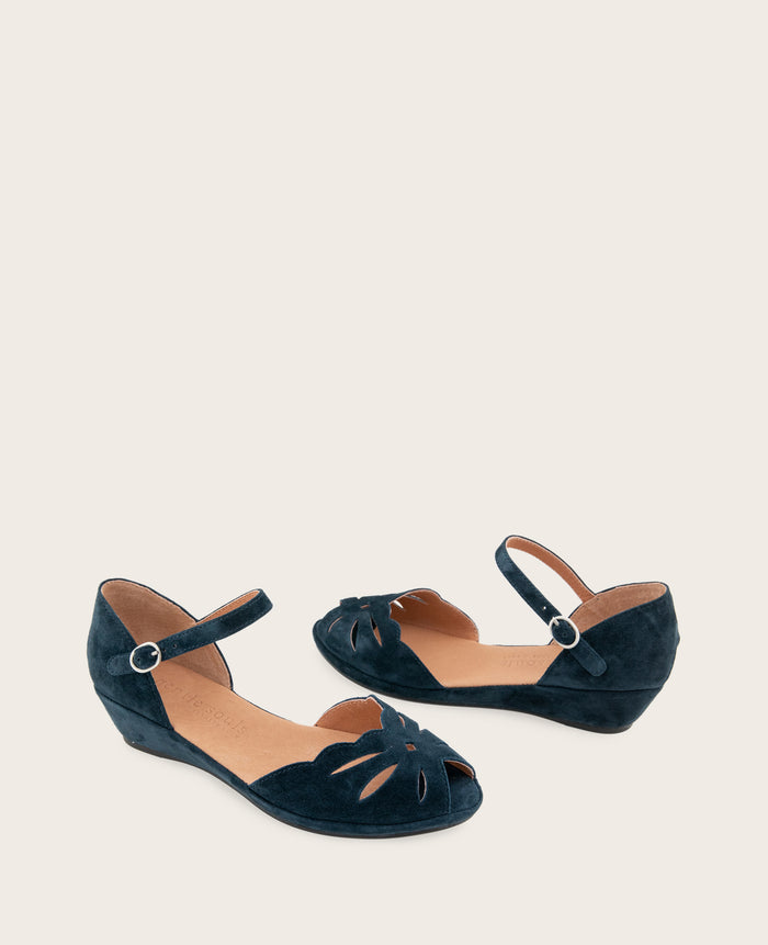 GENTLE SOULS - Lily Moon Suede Ankle Strap Mini Wedge Sandal
