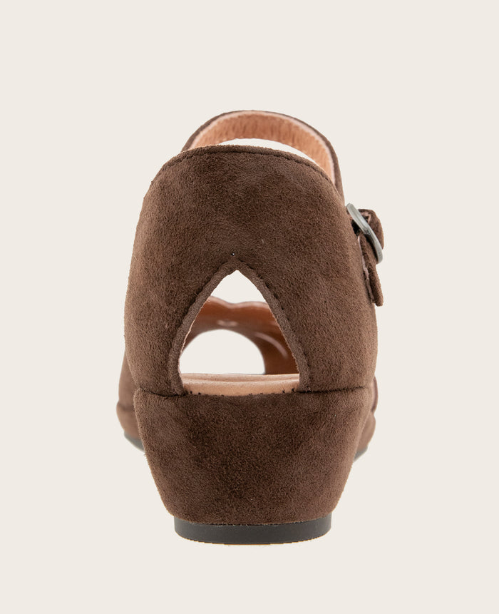 GENTLE SOULS - Lily Moon Suede Ankle Strap Mini Wedge Sandal