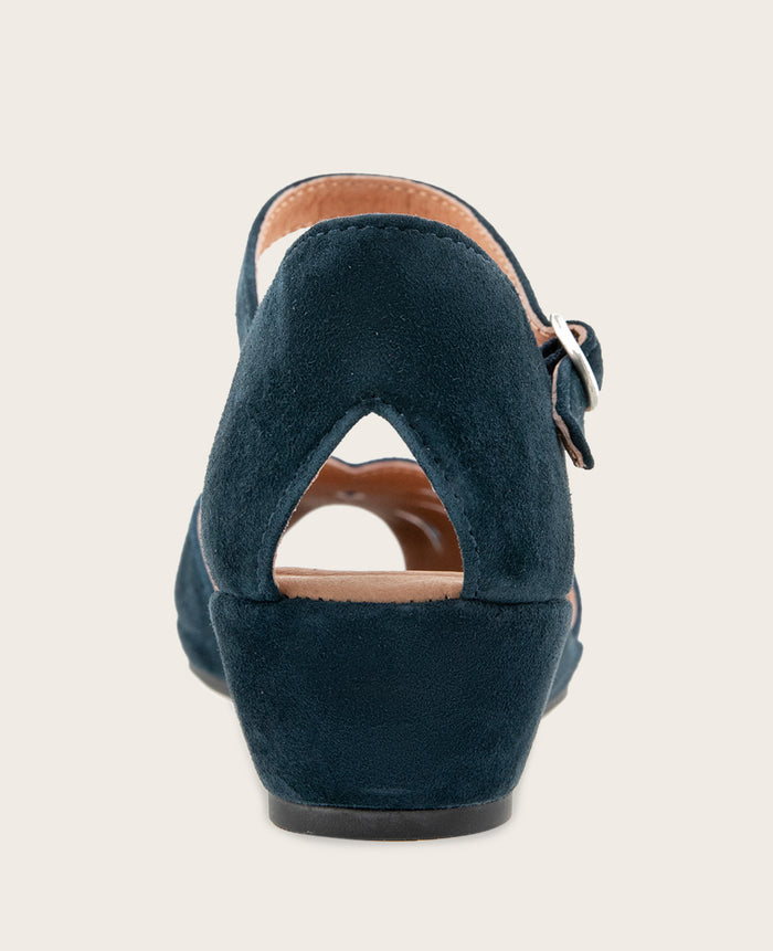 GENTLE SOULS - Lily Moon Suede Ankle Strap Mini Wedge Sandal