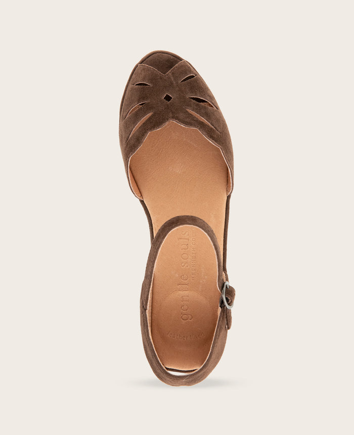 GENTLE SOULS - Lily Moon Suede Ankle Strap Mini Wedge Sandal