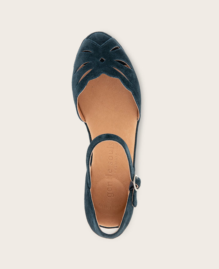 GENTLE SOULS - Lily Moon Suede Ankle Strap Mini Wedge Sandal