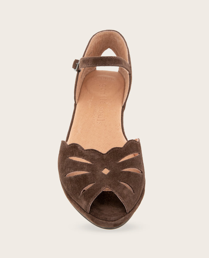 GENTLE SOULS - Lily Moon Suede Ankle Strap Mini Wedge Sandal