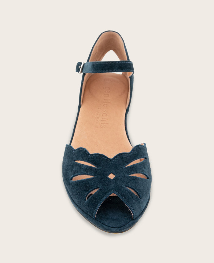 GENTLE SOULS - Lily Moon Suede Ankle Strap Mini Wedge Sandal