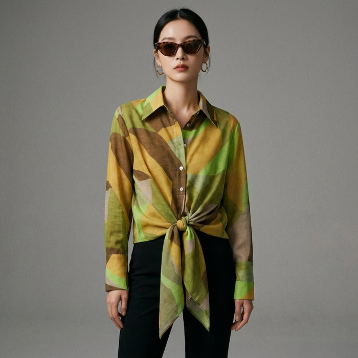 Chemise femme à imprimé géométrique avec nœud - K-fashion - Taille XS
