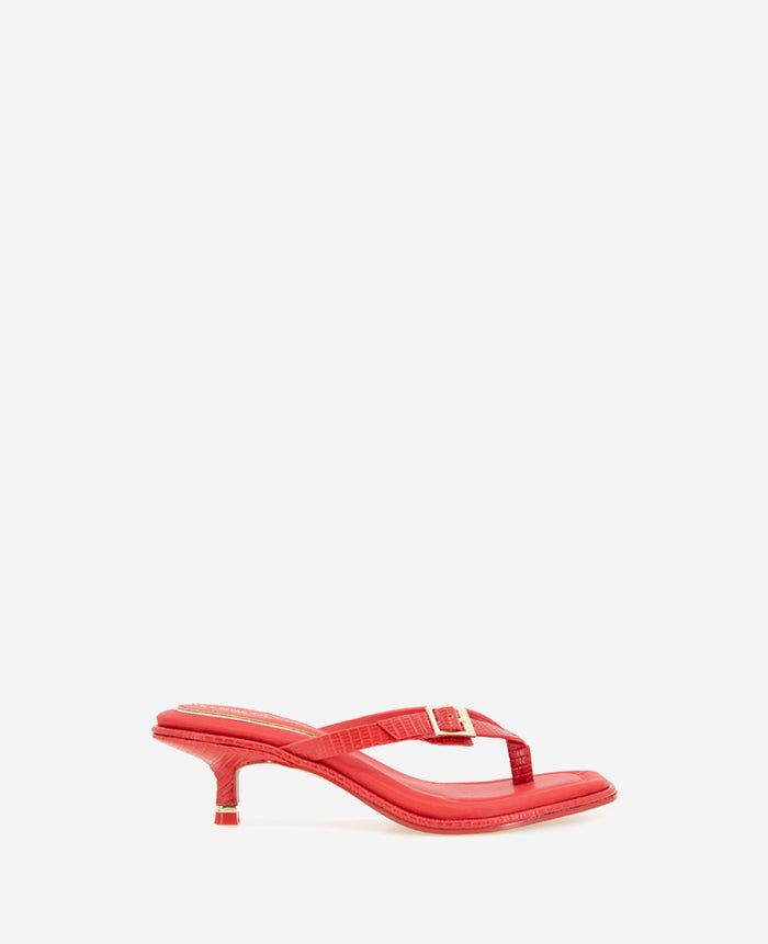 Gillie Embossed Lizard Kitten Heel Buckle Sandal