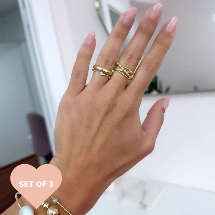 taudrey golden trio ring stack
