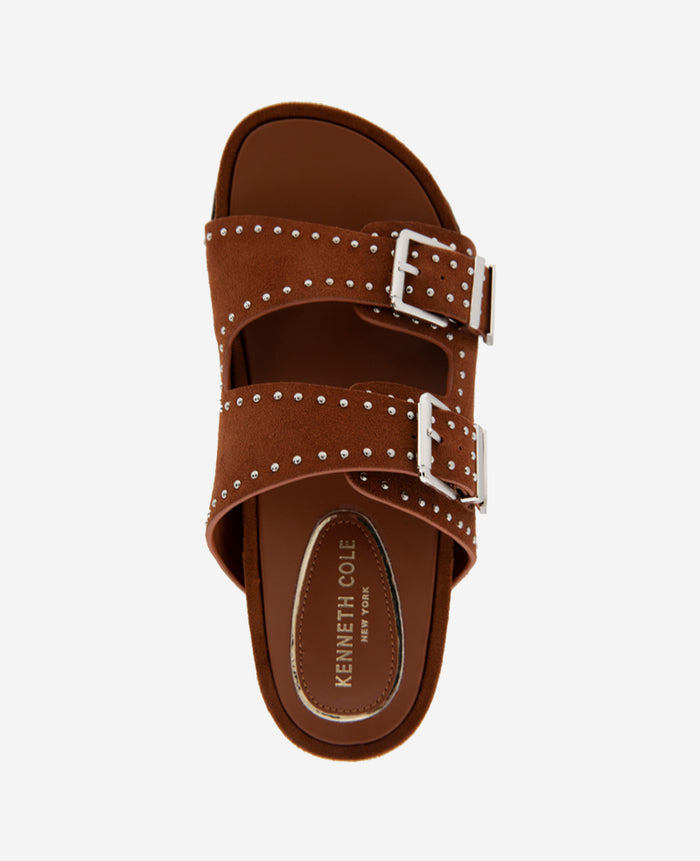 Gradie Double Buckle Studded Suede Platform Slide Sandal