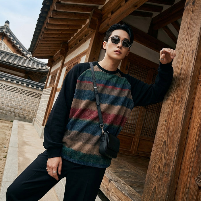 Sweat-shirt homme col rond dégradé noir - Koreanxwear