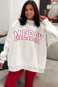 Gray MERRY Embroidered Letter High Neck Tunic Pullover Sweatshirt