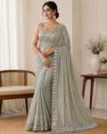 Green Georgette Mirror Work Saree