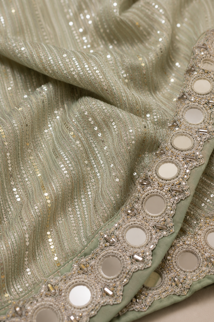 Green Georgette Mirror Work Saree