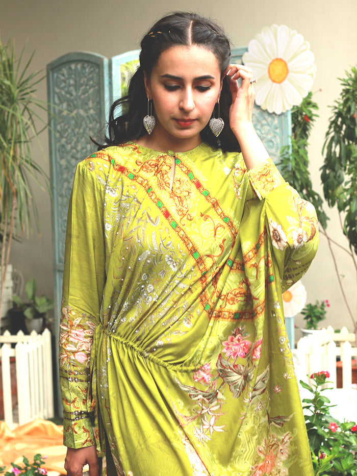 Bagh Drape Green Festive Dress | Kurti Singapore