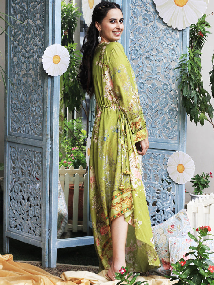 Bagh Drape Green Satin Silk Dress | Kurti Online Shopping