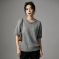 Pull tricoté gris à col rond et manches courtes pour femme - Koreanxwear - Taille S