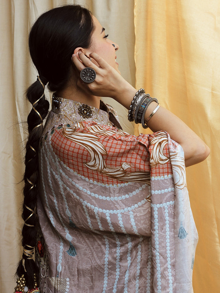 Ghazala Grey Moroccan Satin Silk Dress for women