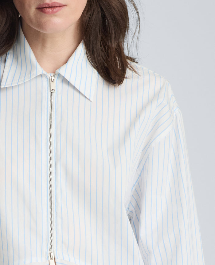 Half Zip Front Paneled Long Sleeve Shirt
