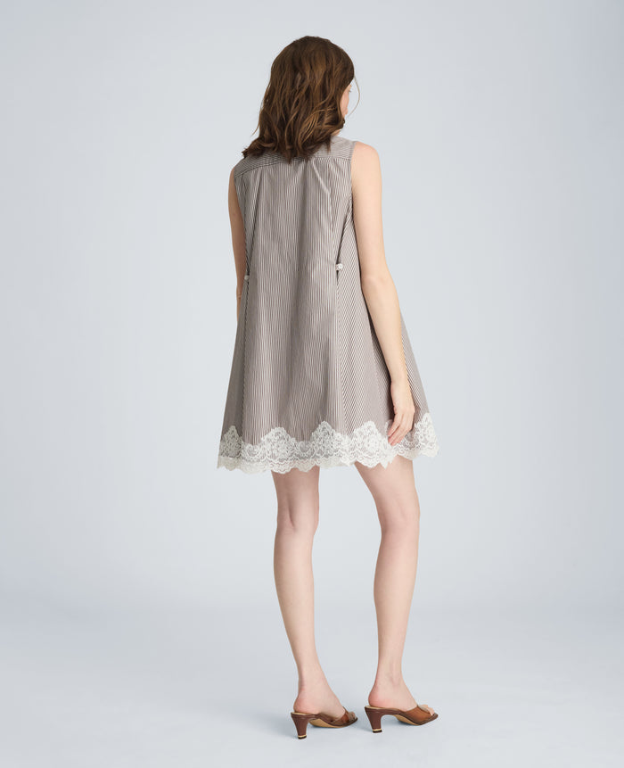 Halter Shirt Swing Dress with Lace Hem