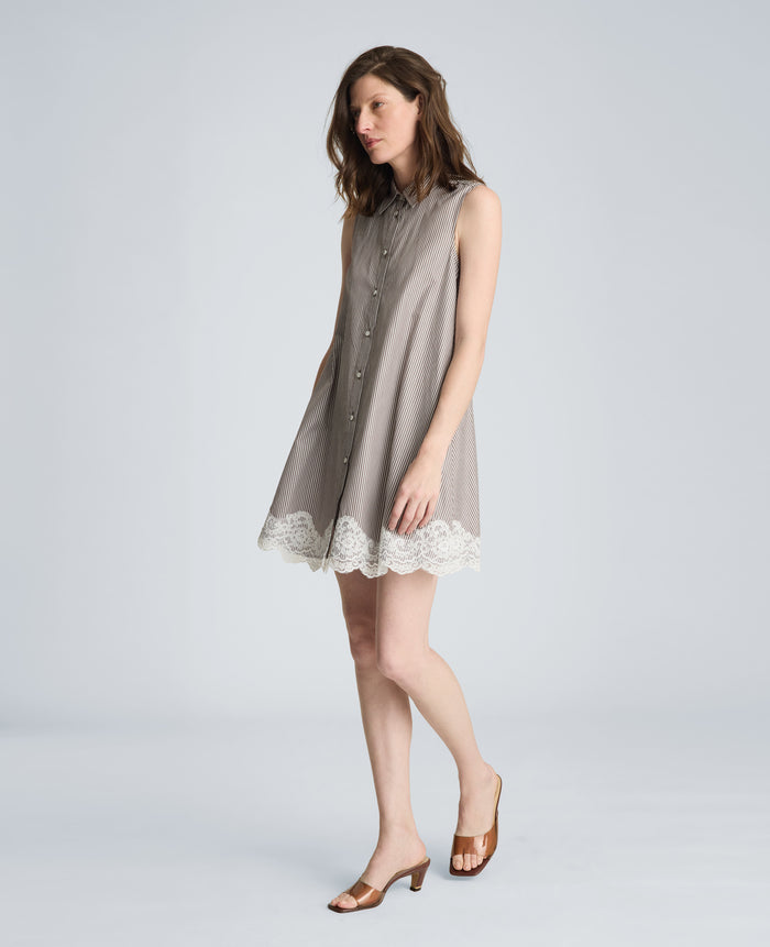 Halter Shirt Swing Dress with Lace Hem