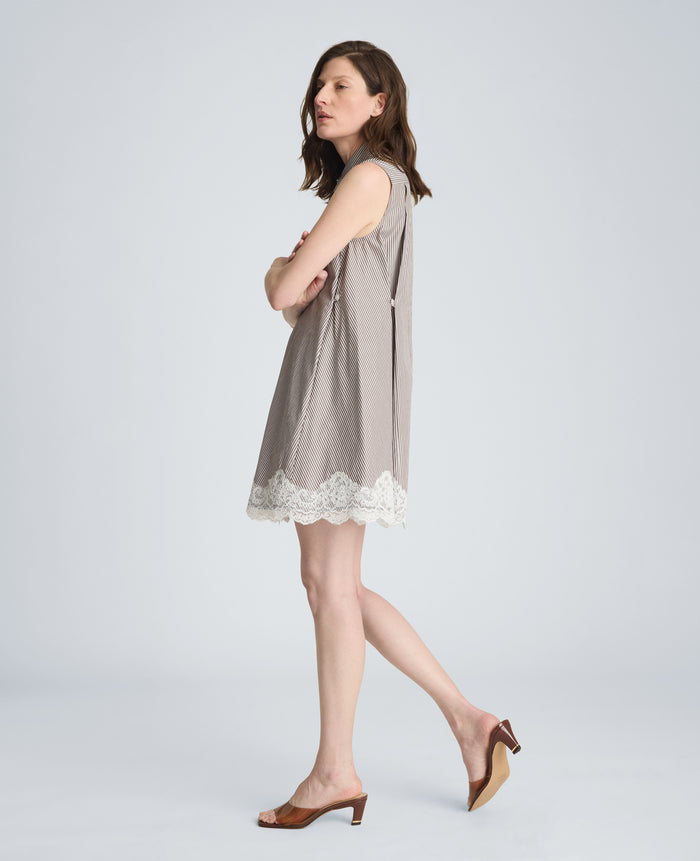 Halter Shirt Swing Dress with Lace Hem