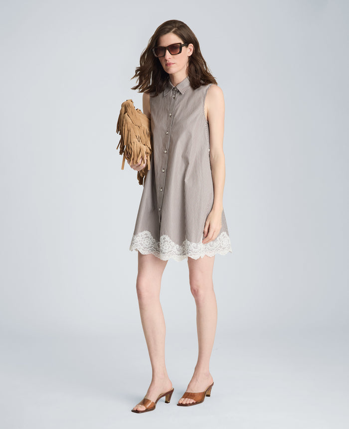 Halter Shirt Swing Dress with Lace Hem