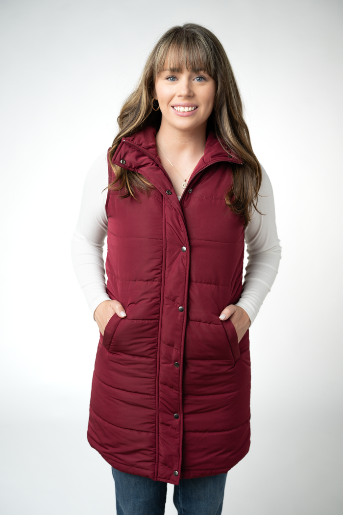 Harlow Long Vest - Burgundy