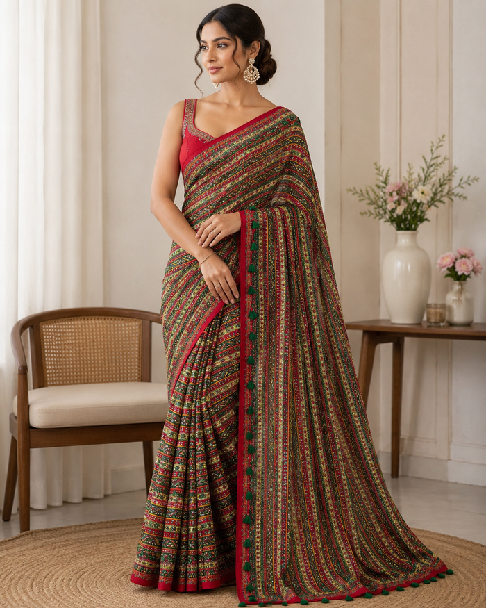 Heritage Print Georgette Saree
