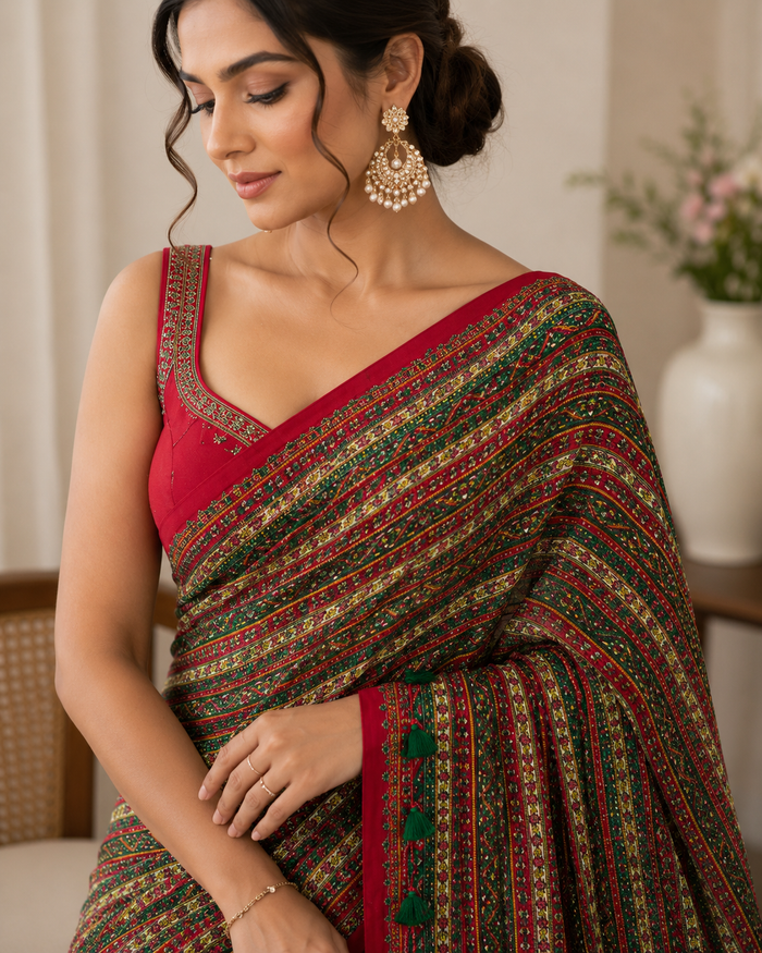 Heritage Print Georgette Saree