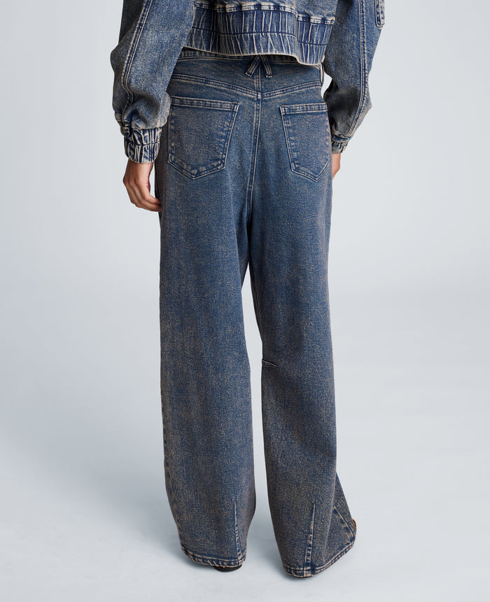 High Rise Fly Front Barrel Jeans with Patch Pockets