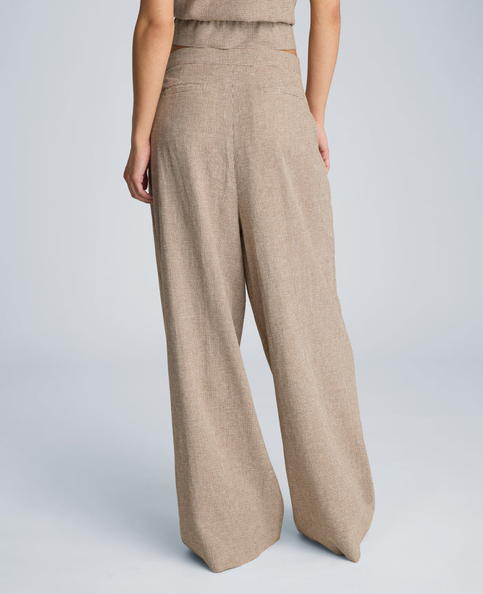 High Rise Fly Front Wide Leg Triple Pleat Pant