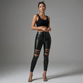 Pantalon taille haute femme effet cuir mat noir - Koreanxwear - Taille XS